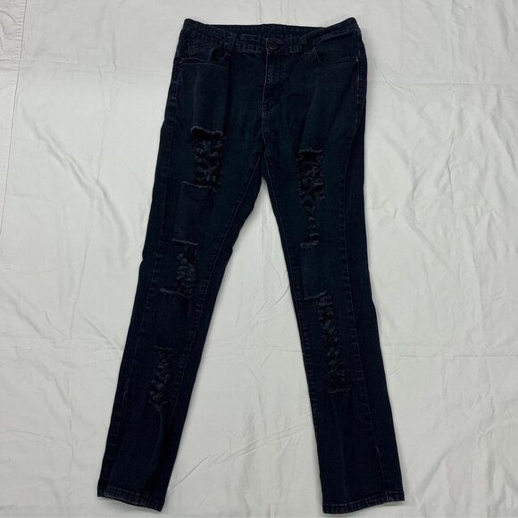 Black Ripped Skinny Jeans 34 | Distressed Denim Slim Fit | Blemish - Picture 1 of 6